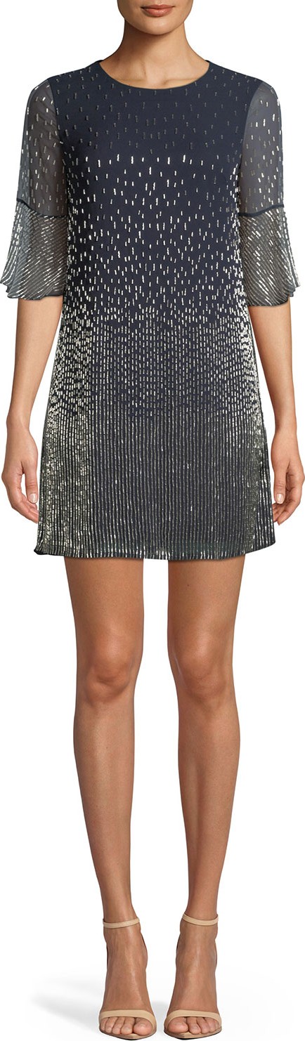 Alice + Olivia Thym Embellished Shift Trumpet-Sleeve Tunic Dress