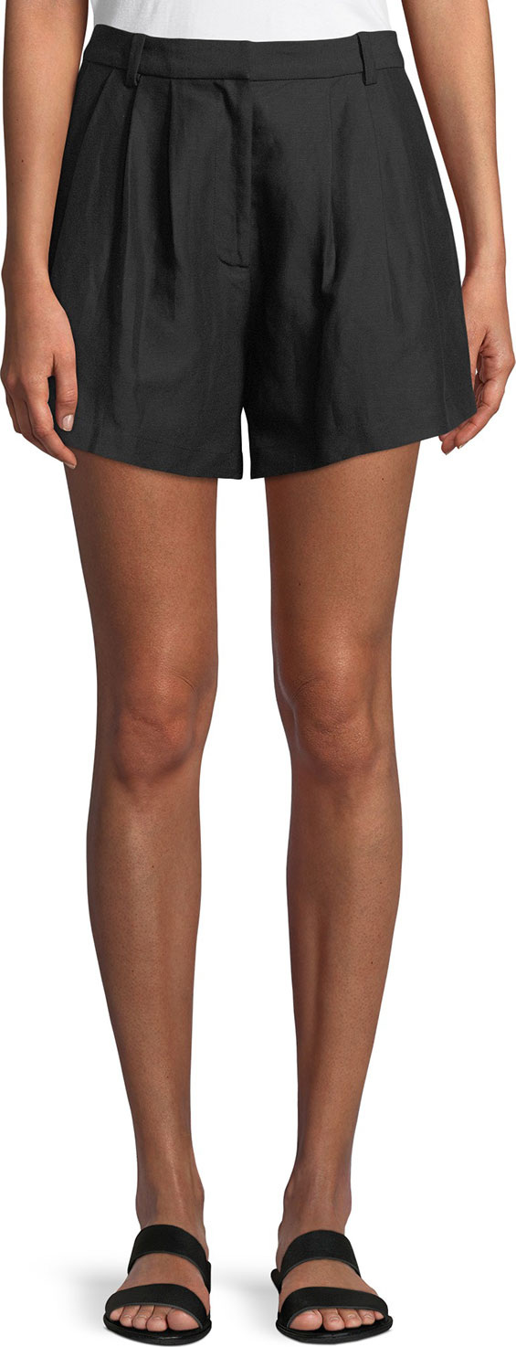 FRAME DENIM Oversized Pleated Linen-Blend Shorts