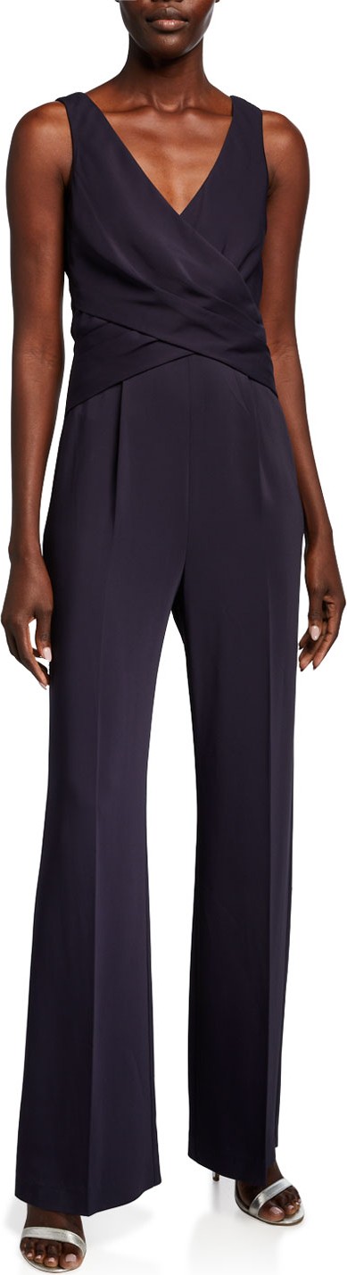 KOBI HALPERIN Sheila V-Neck Sleeveless Draped-Bodice Jumpsuit