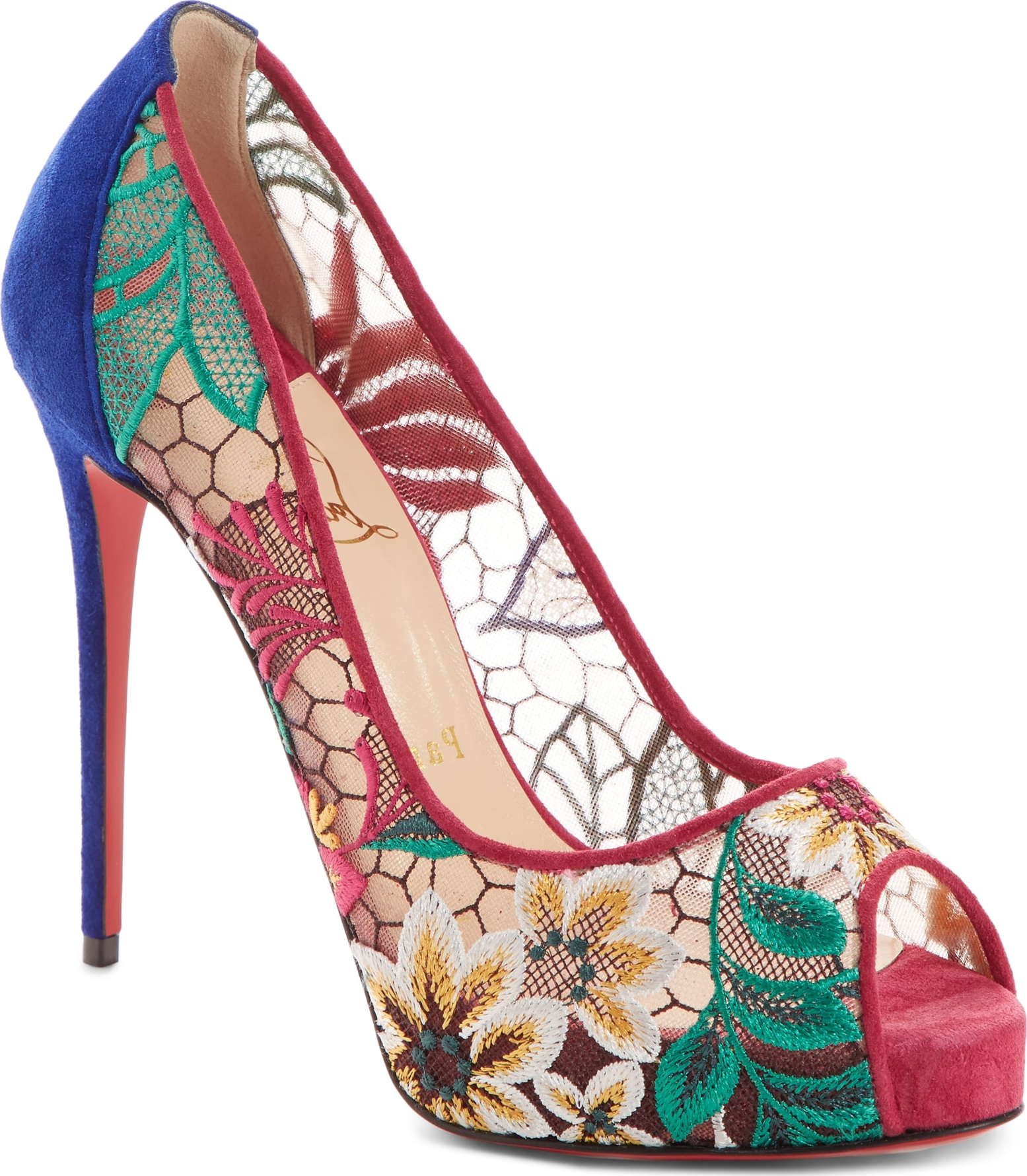 Christian Louboutin Very Lace Floral Peep Toe Pump