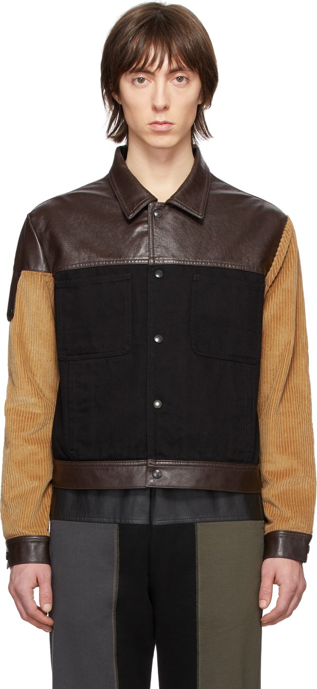 GR-Uniforma Black & Brown Faux-Leather Denim Jacket