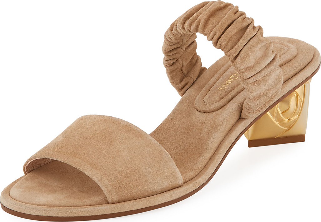 Stuart Weitzman Dana Suede Ornate-Heel Mule Sandal