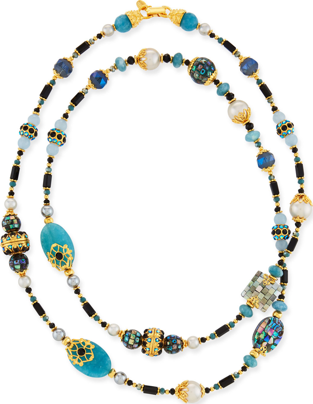 Jose & Maria Barrera Long Jade & Glass-Pearl Necklace w/ Cloisonne Beads, 48"