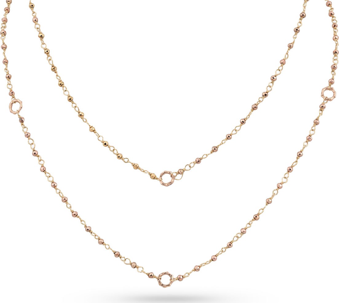 Dominique Cohen 18k Rose Gold Rose Pyrite & Bamboo Link Necklace, 42"L