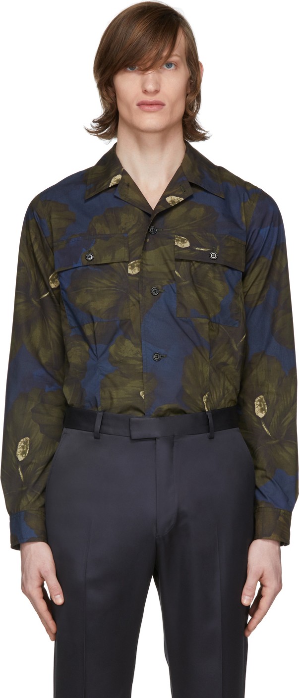 Dries Van Noten Khaki & Navy Floral Shirt