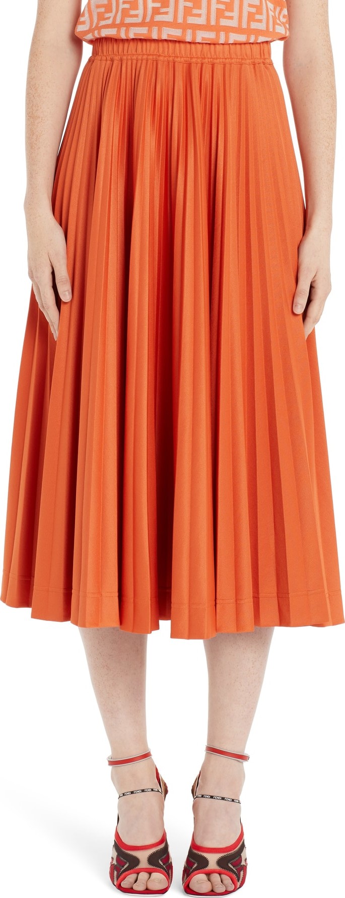 Fendi Pleated Jersey Midi Skirt