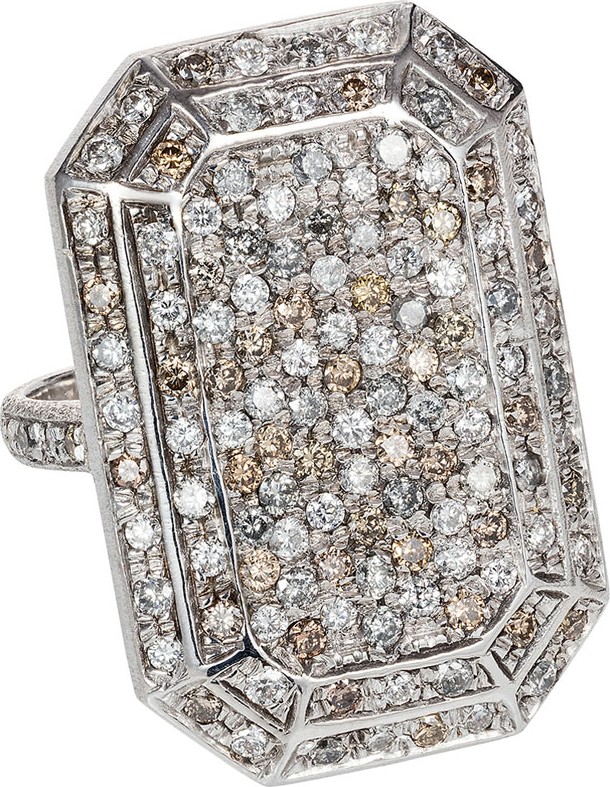 Carolina Bucci 18k White Gold Looking Glass Emerald-Cut Diamond Ring, Size 6