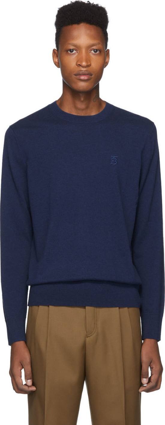 Burberry London England Blue Cashmere Monogram Sweater