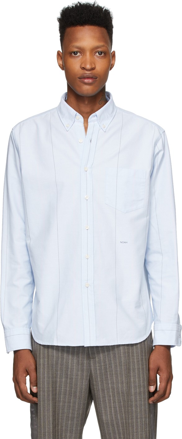 Noah NYC Blue Wide Stripe Oxford Shirt