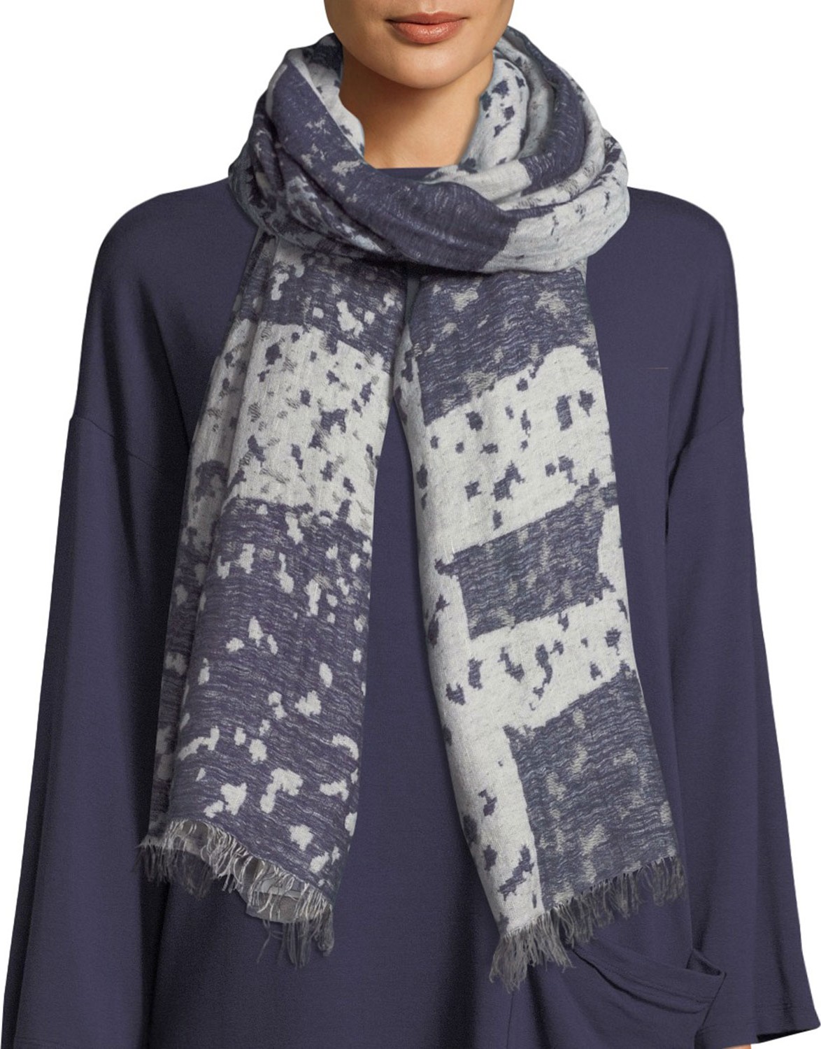 Eileen Fisher Airy Wool/Linen Jacquard Scarf