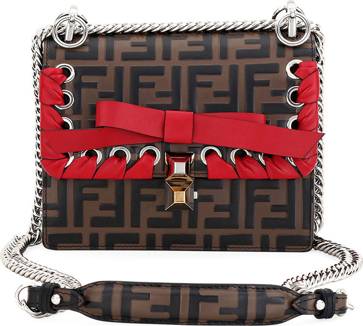 Fendi Kan I Small FF Embossed Shoulder Bag with Ribbon