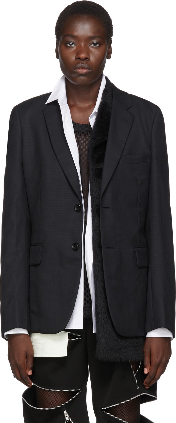 Comme Des Garçons Homme Plus Black Wool Faux-Fur Panel Blazer