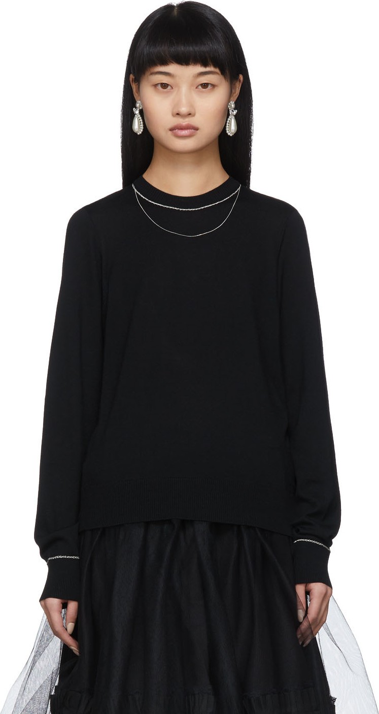 Noir Kei Ninomiya Black Wool Chain Detail Sweater