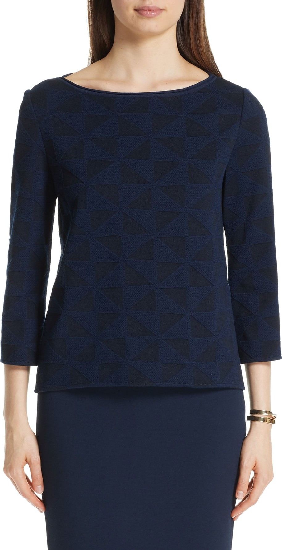 St. John Geometric Blister Jacquard Top