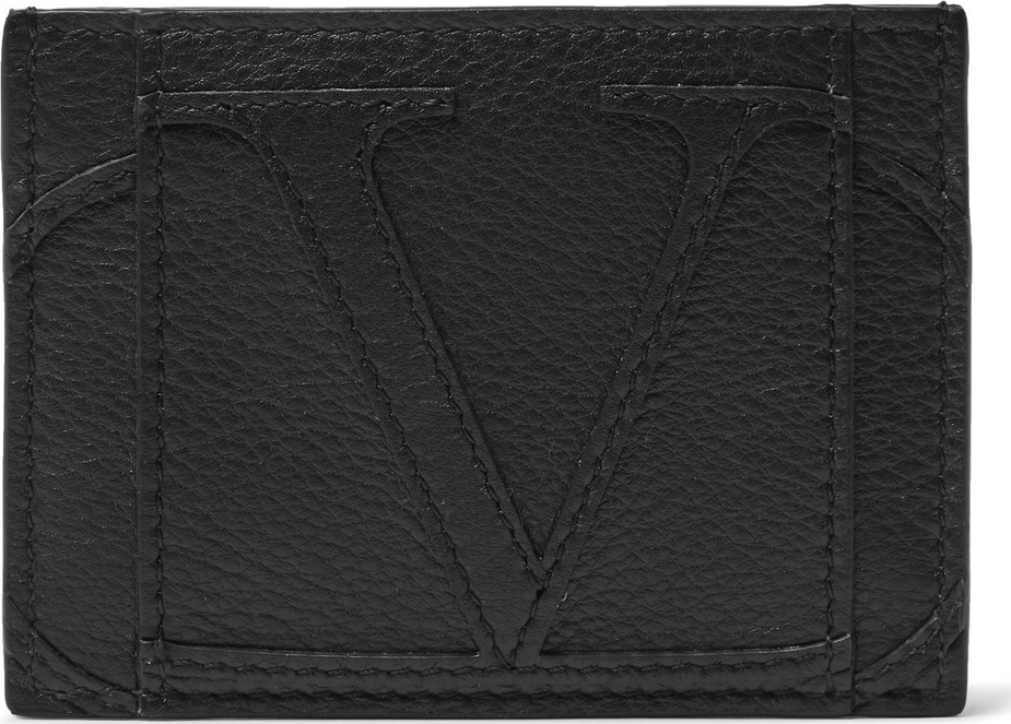 Valentino Logo-Appliquéd Full-Grain Leather Cardholder