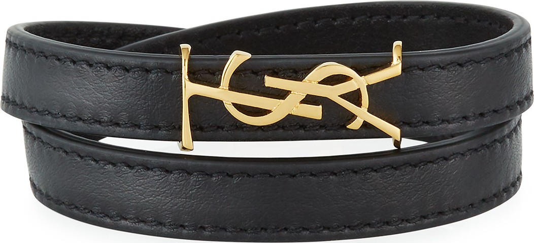 Saint Laurent Leather Double-Wrap YSL Bracelet  Size S & M