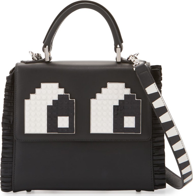 Les Petits Joueurs Mini Alex Eyes Fringe Shoulder Bag, Black/White