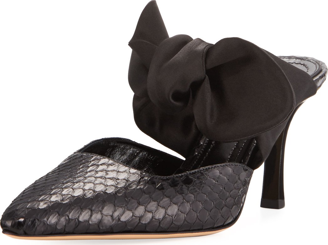 THE ROW Coco 75mm Snakeskin and Satin Mule