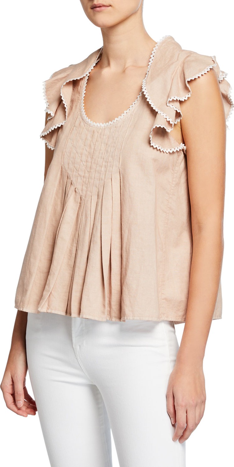 THE GREAT. The Ric Rak Pleated Ruffle Kerchief Blouse