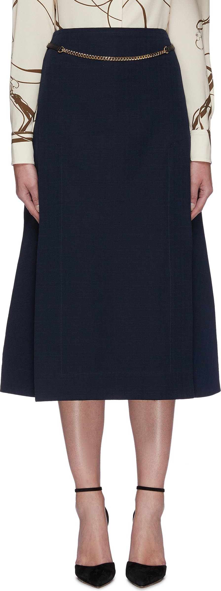 Victoria Beckham Side pleat belted midi skirt