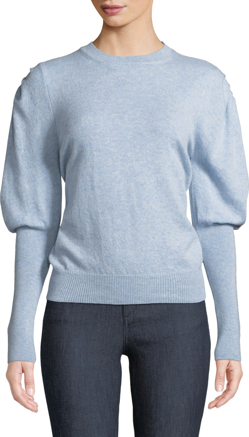 Brock Collection Crewneck Puff-Sleeve Cashmere Sweater