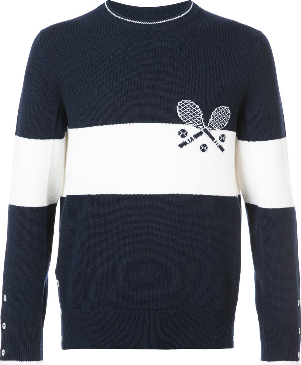 Thom Browne Crewneck Pullover With Striped Tennis Icon