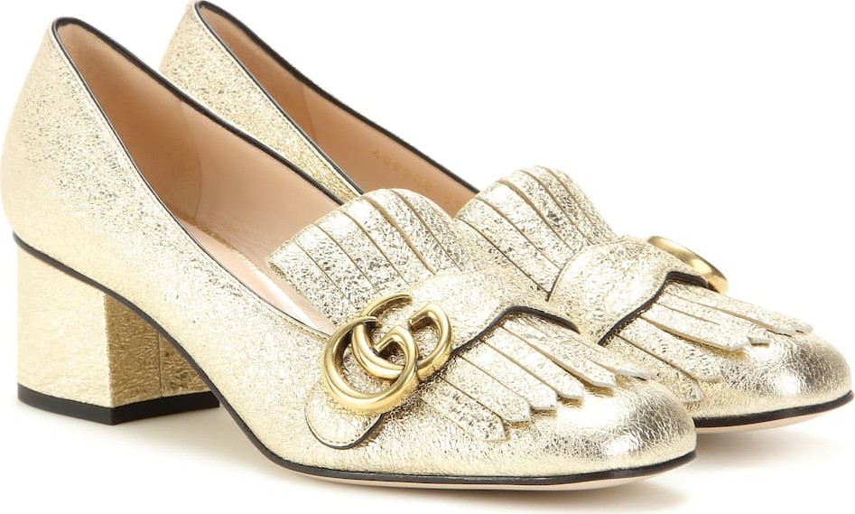 Gucci Metallic leather loafer pumps
