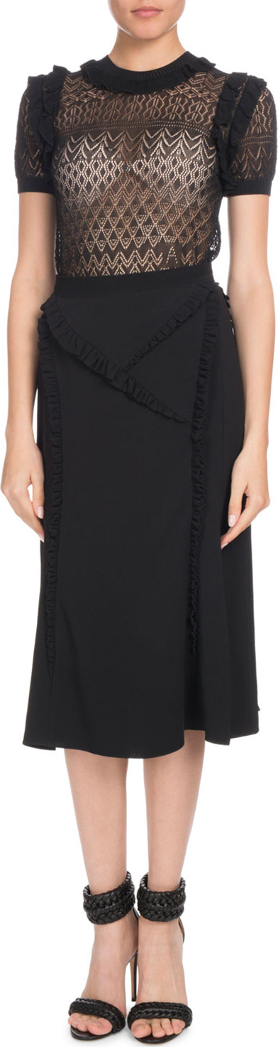 Altuzarra Ashbury Short-Sleeve Crewneck Pointelle-Lace Top