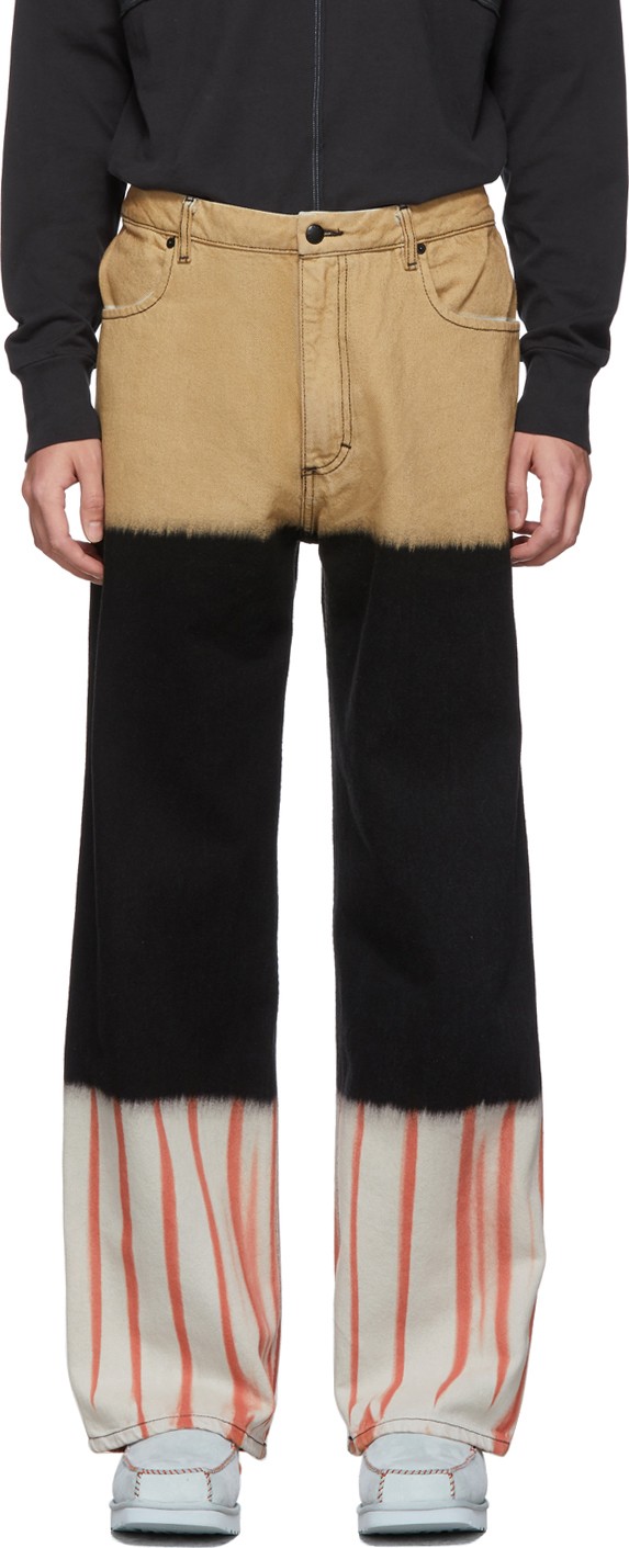 Eckhaus Latta Tan & Black Wide Leg Tri-Stacked Jeans