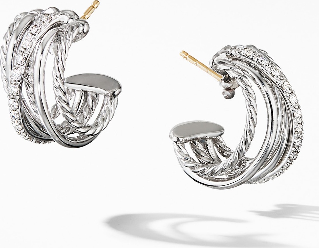 David Yurman Crossover Huggie Hoop Earrings with Diamonds