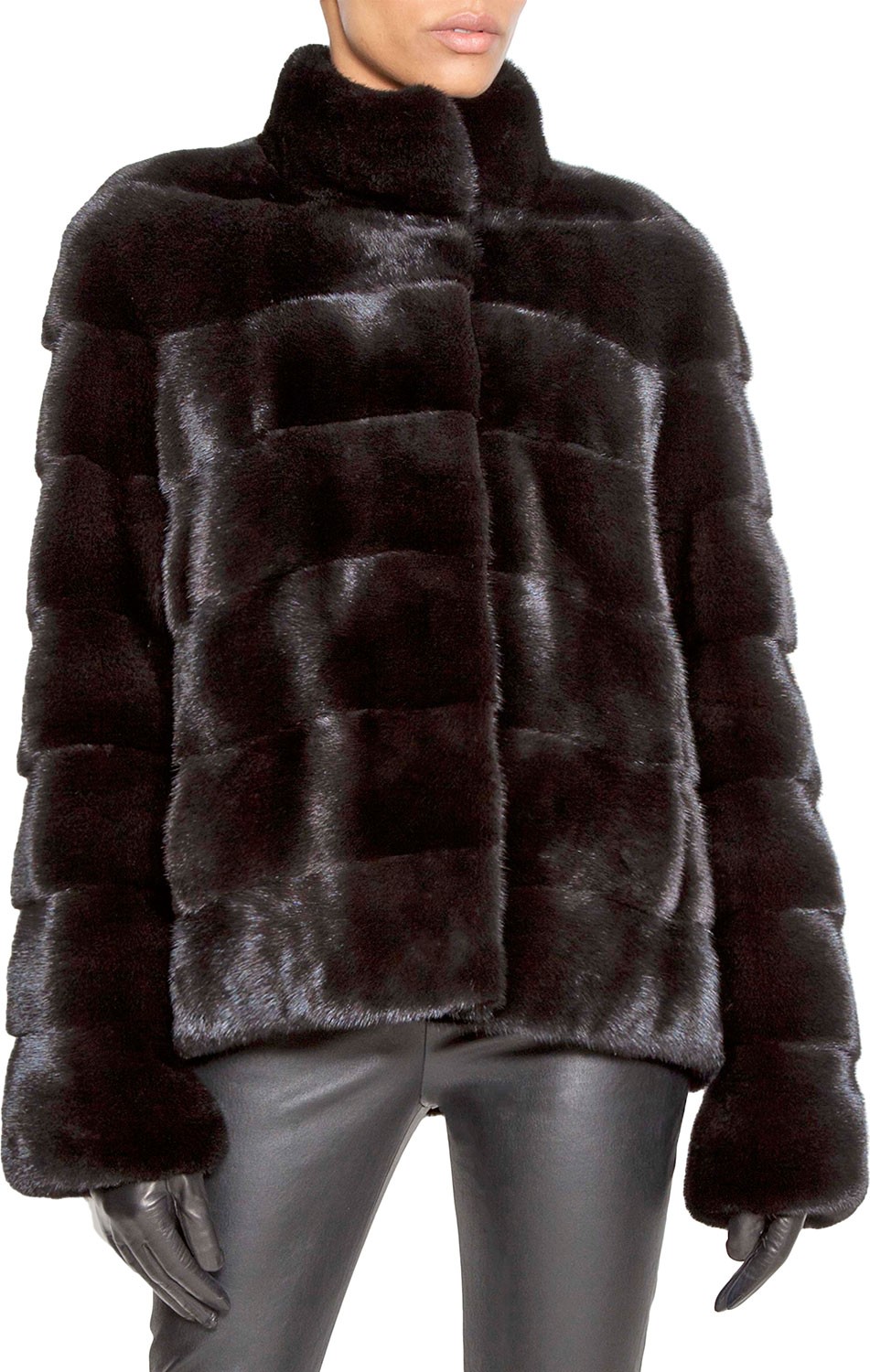 Norman Ambrose Horizontal-Quilted Mink Fur Swing Jacket
