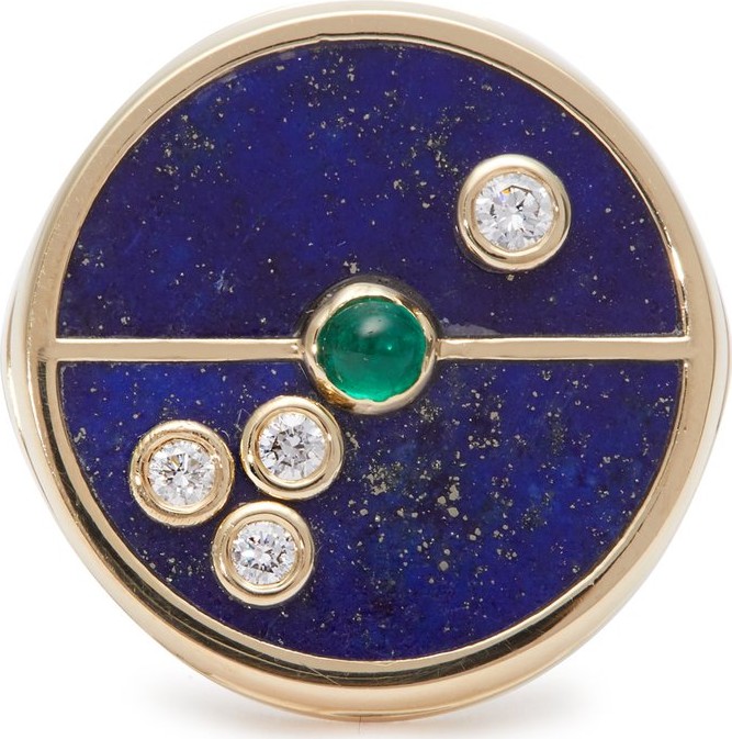 Retrouvai Compass lapis, diamond & gold ring