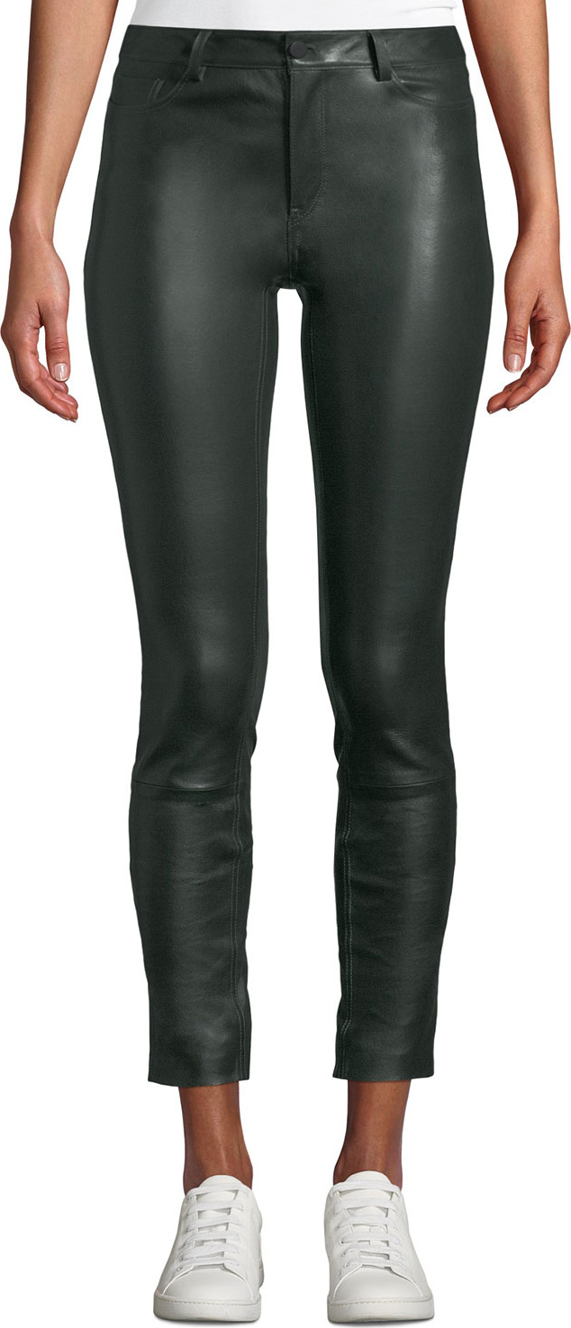 Theory Five-Pocket Skinny Bristol Leather Cropped Pants