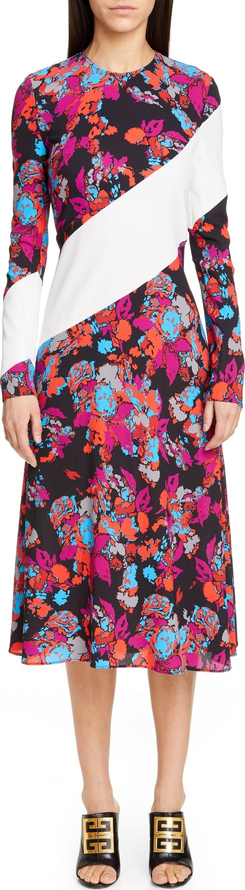 Givenchy Floral Stripe Print Crepe Midi Dress