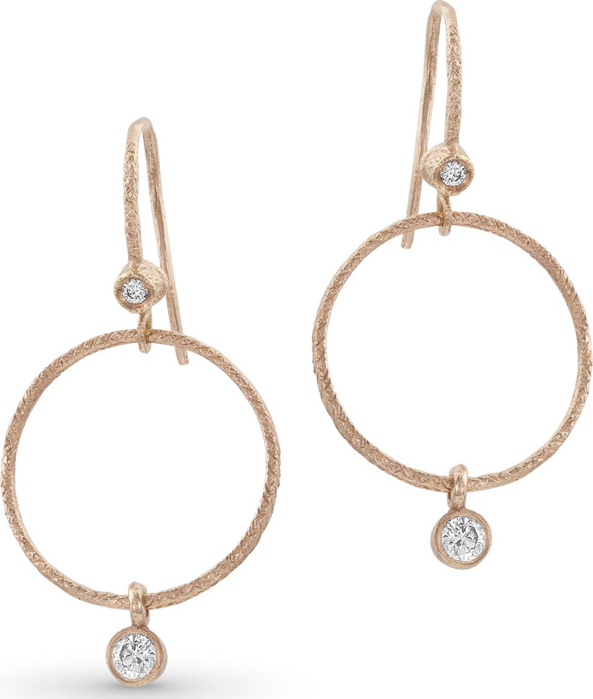 Dominique Cohen Textured 18k Rose Gold Diamond Hoop Drop Earrings