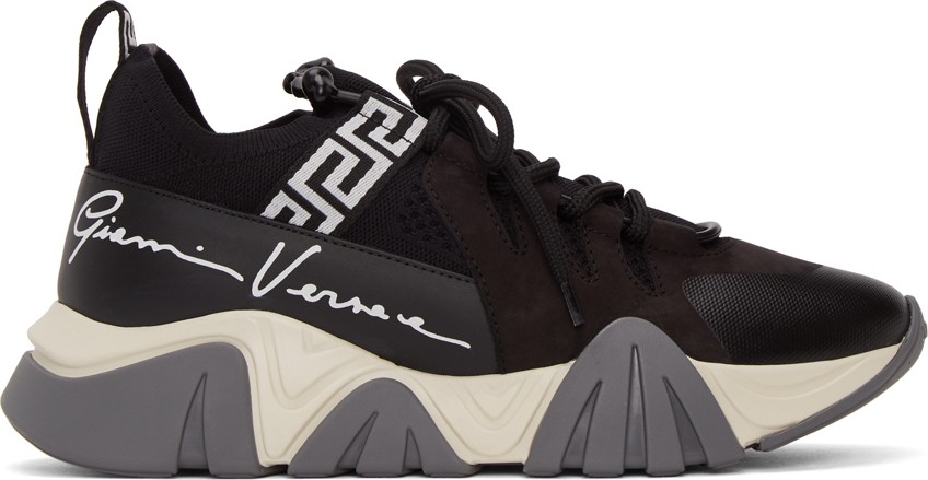Versace Black & White Suede Squalo Sneakers