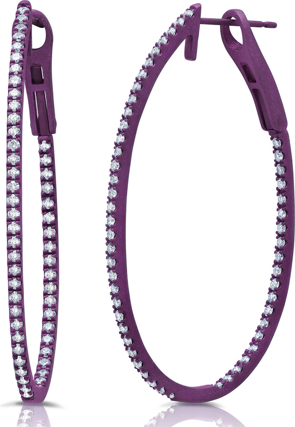 Graziela Gems Matte Titanium Diamond Hoop Earrings, Purple