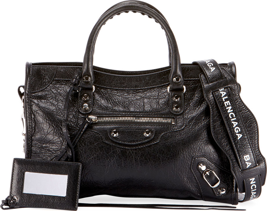 Balenciaga Classic City Small Leather Tote Bag with Logo Strap