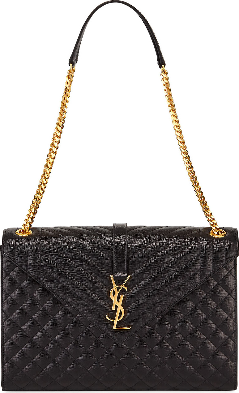 Saint Laurent Monogram YSL V-Flap Large Tri-Quilt Envelope Chain Shoulder Bag - Golden Hardware