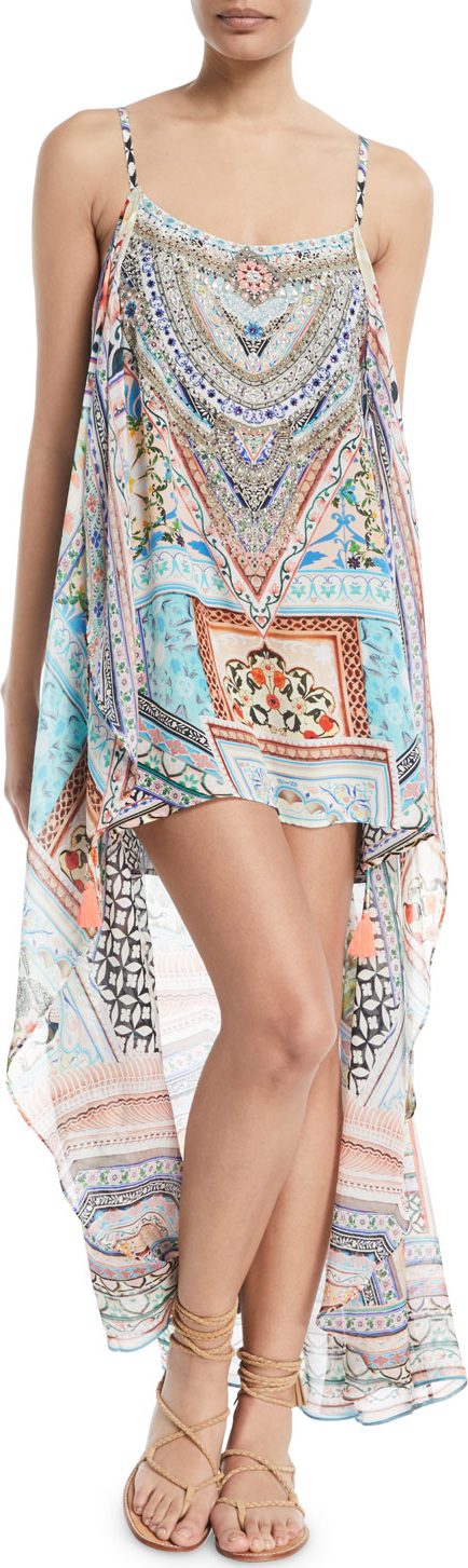 Camilla Embellished Printed Coverup Mini Dress with Overlay