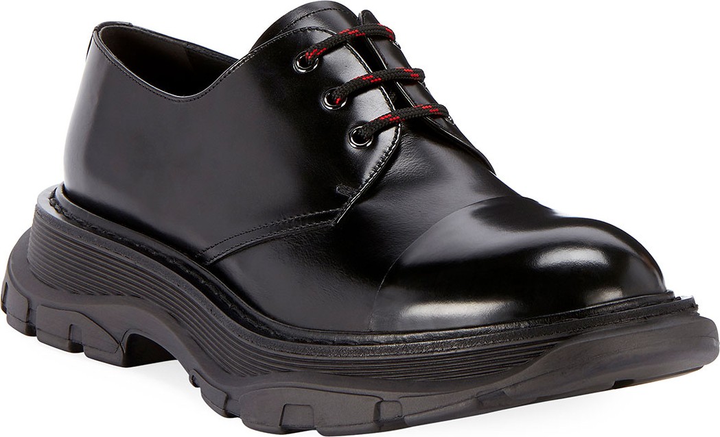 Alexander McQueen Men's Scarpa Leather Lace-Up Shoes with Thick Rubber Sole