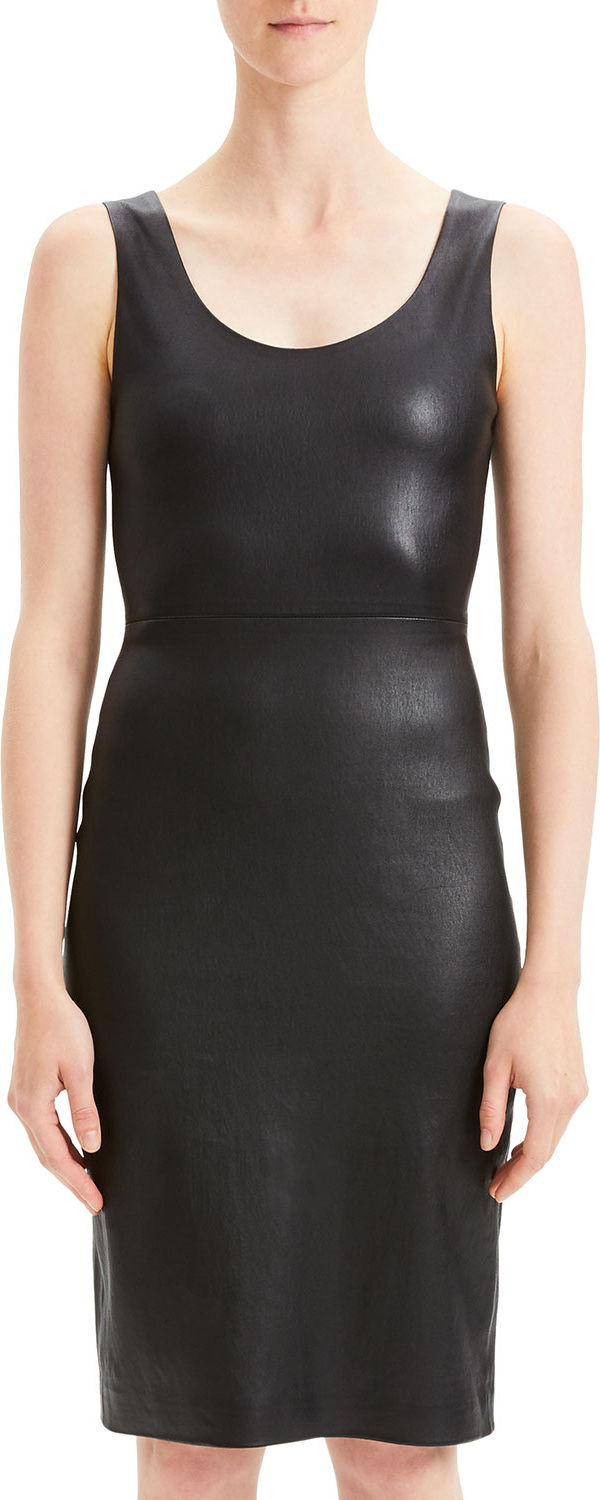 Theory Fitted Scoop-Neck Leather Cocktail Dress