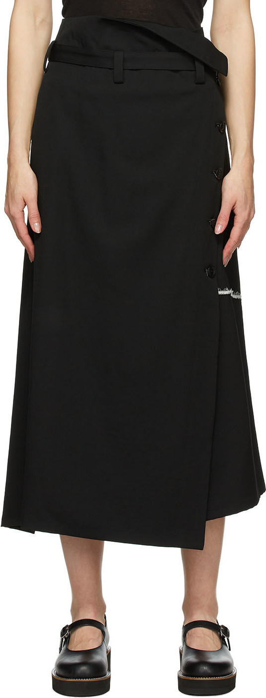 Y's By Yohji Yamamoto - Black Double Belt Wrap Skirt
