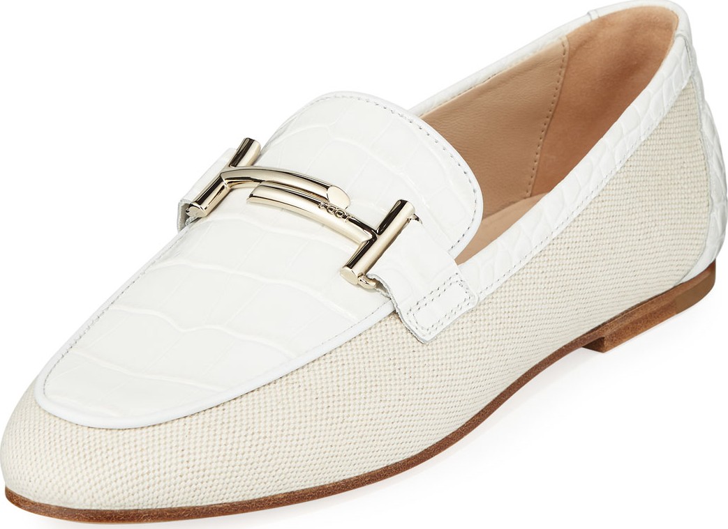 Tod's Double T Canvas and Leather Loafers
