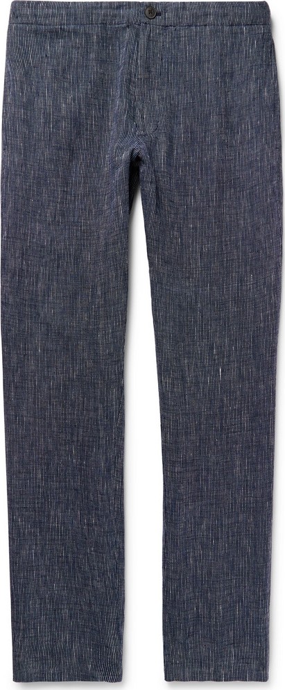 Club Monaco Navy Slim-Fit Striped Linen Trousers