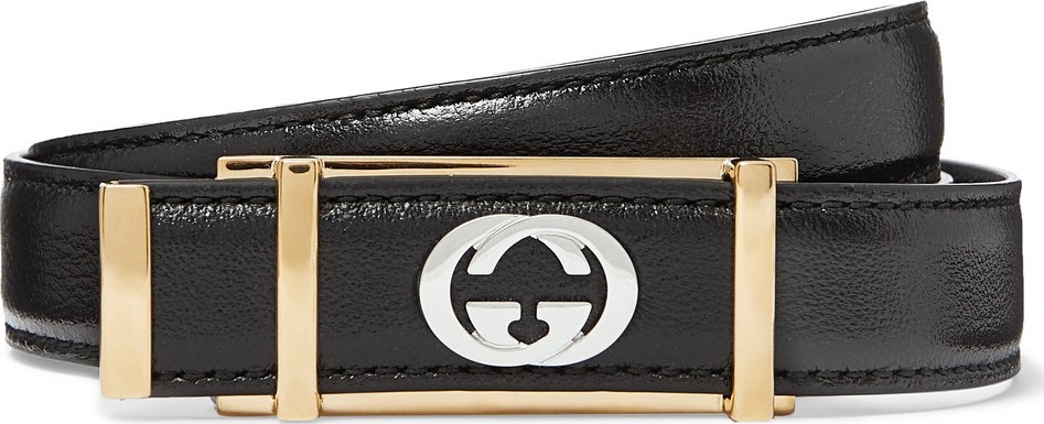 Gucci 2cm Black Textured-Leather Belt