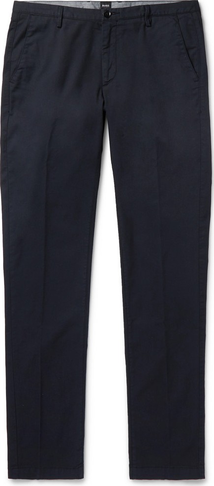 HUGO BOSS Navy Slim-Fit Garment-Dyed Stretch-Cotton Twill Chinos