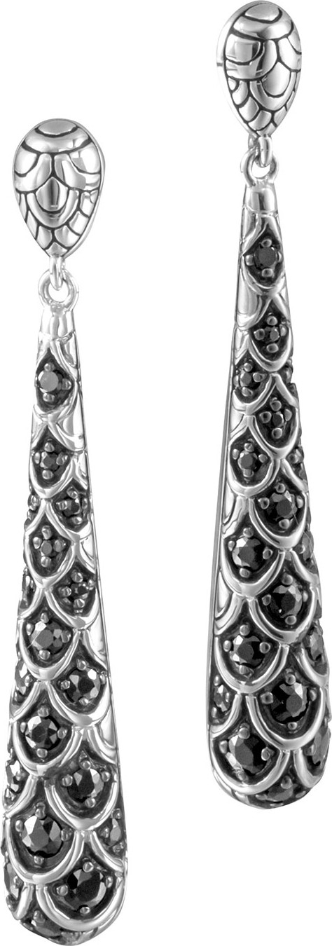 John Hardy Naga Silver Lava Drop Earrings with Black Sapphire