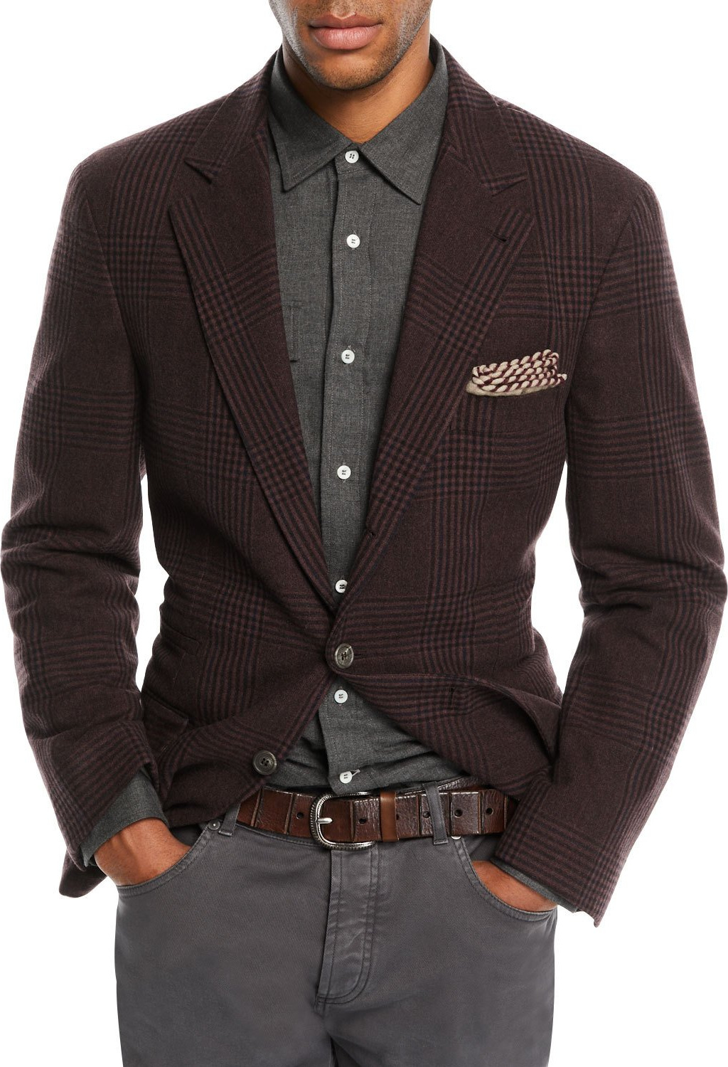 Brunello Cucinelli Men's Prince of Wales Check Sport Jacket, Plum