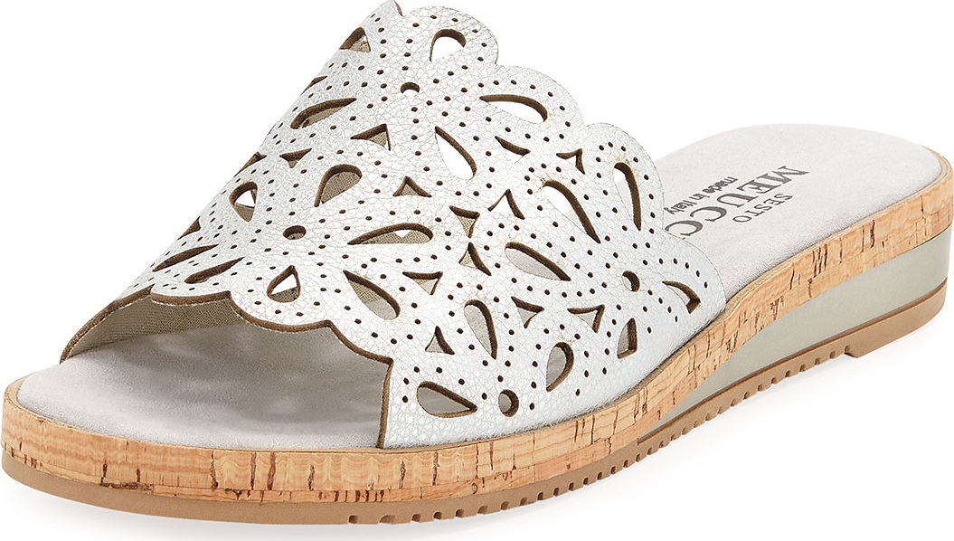 Sesto Meucci Senna Floral-Cut Leather Slide Sandal